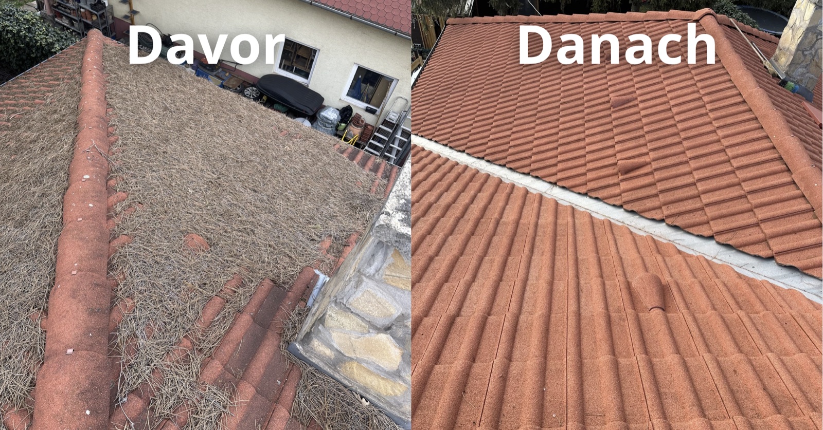 Dachreinigung vorher und nachher